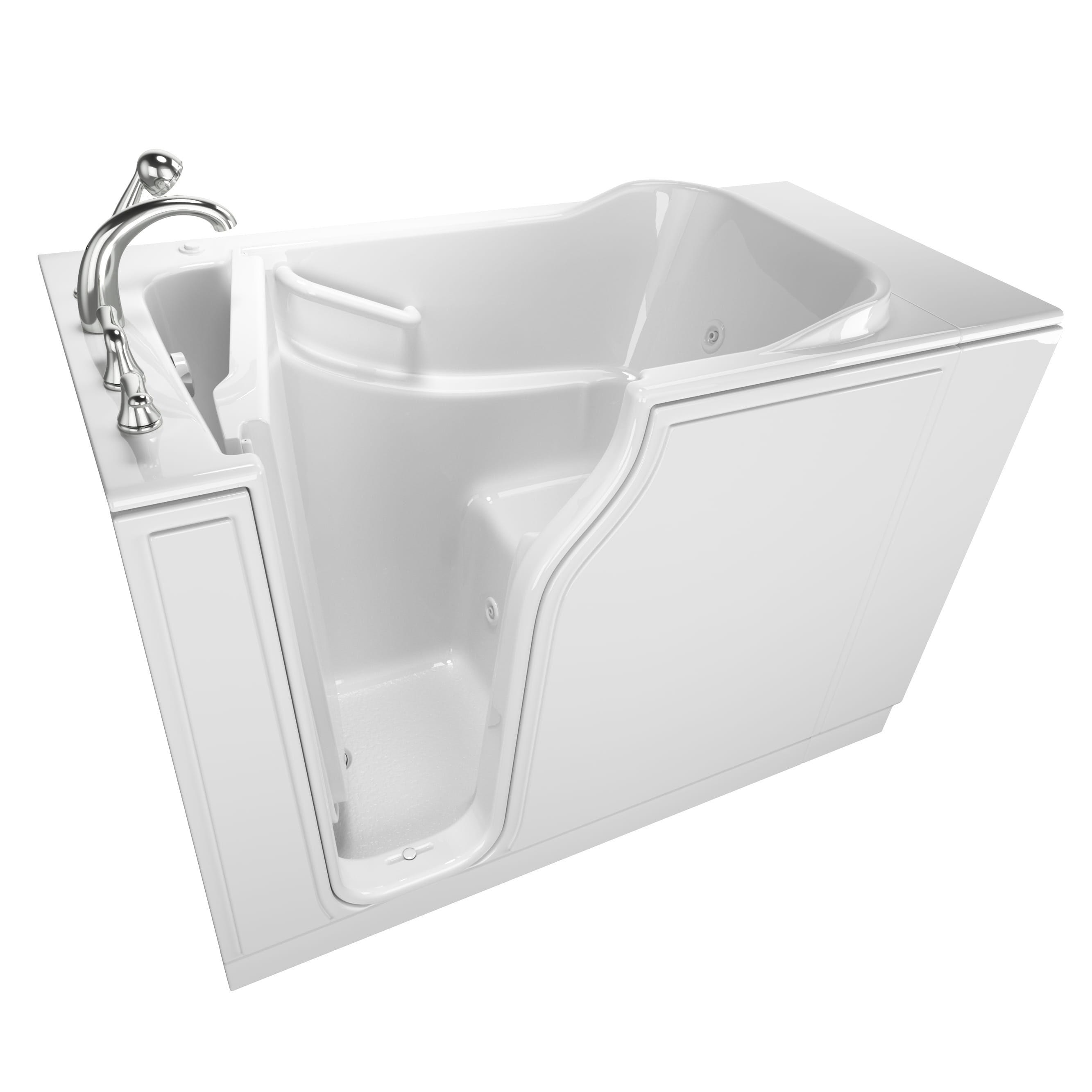 Gelcoat Entry Series 52 x 30 Inch Walk In Tub With Whirlpool System - Left Hand Drain With Faucet WIB WHITE